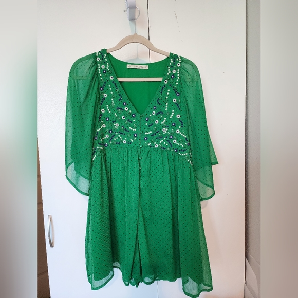 Zara green romper with embroidery - Picture 3 of 8